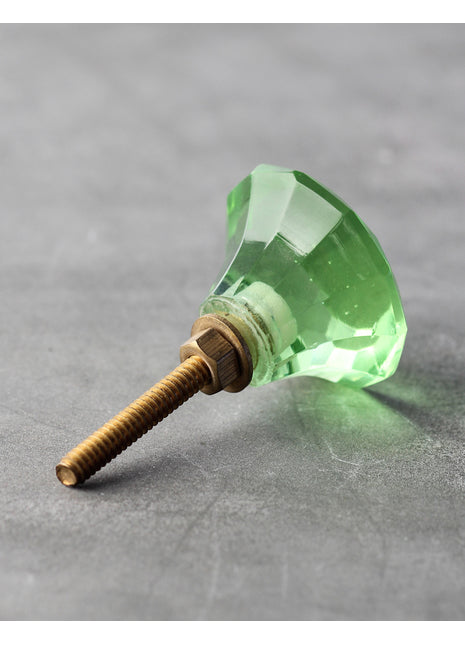 Emerald Green Glass Spiral Diamond Cut Drawer Cabinet Knob