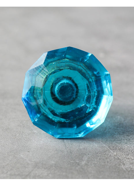 Vintage Turquoise Spiral Glass Diamond Cut Drawer Cabinet Knob