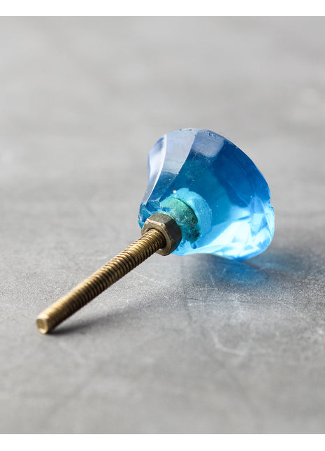 Vintage Turquoise Spiral Glass Diamond Cut Drawer Cabinet Knob