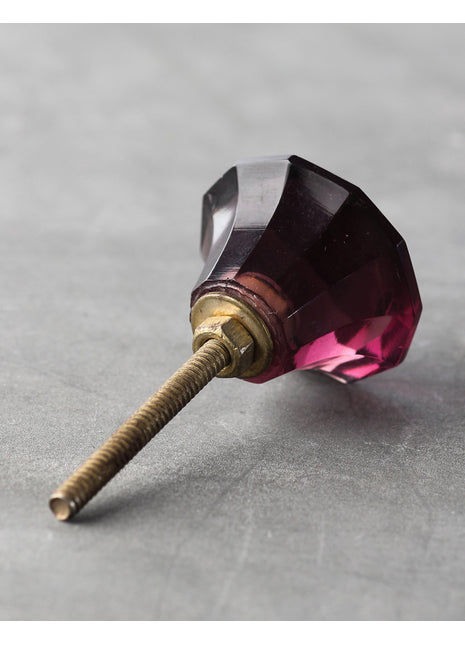 Wine Spiral Glass Diamond Cut Dresser Cabinet Knob