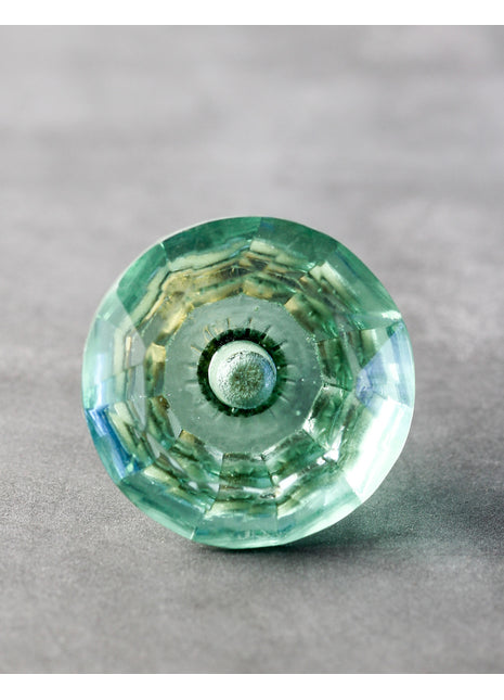 Antique Aqua Green Spiral Glass Diamond Cut Door Knob