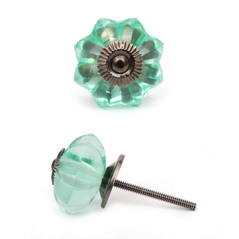 Well Designed Floral Green Glass Dresser Cabinet Knob Silver Antique