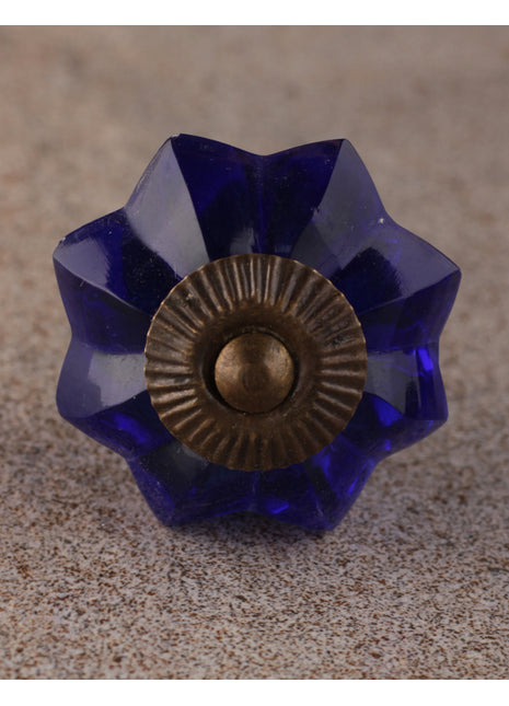 Antique Floral Dark Blue Royal Glass Kitchen Cabinet Knob