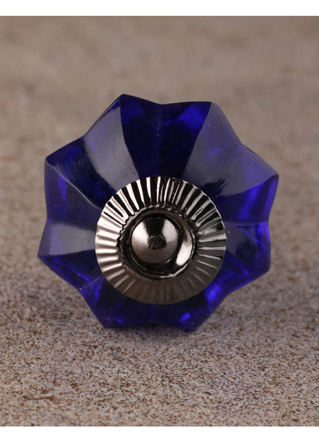 Antique Floral Dark Blue Royal Glass Kitchen Cabinet Knob