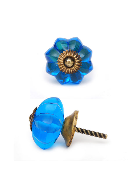 Vintage Floral Blue Royal Glass Dresser Cabinet Knob