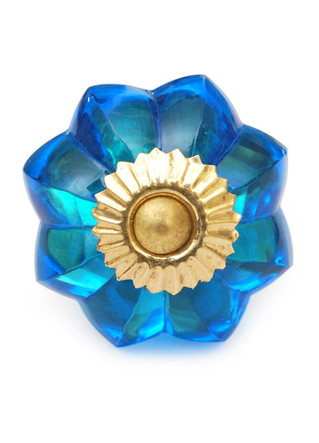 Vintage Floral Blue Royal Glass Dresser Cabinet Knob