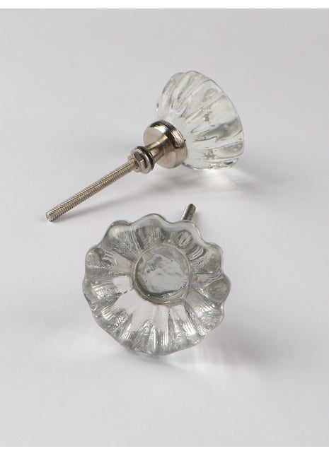 Antique Clear Crystal Flower Shaped Diamond Cut Kitchen Cabinet Knob
