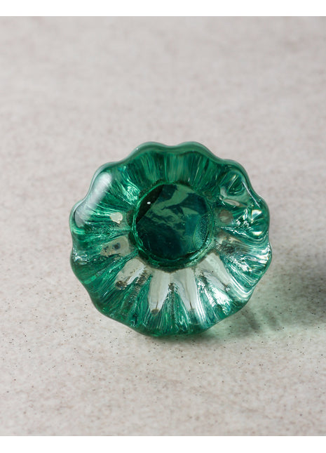 Vintage Green Crystal Flower Shaped Dresser Cabinet Knob