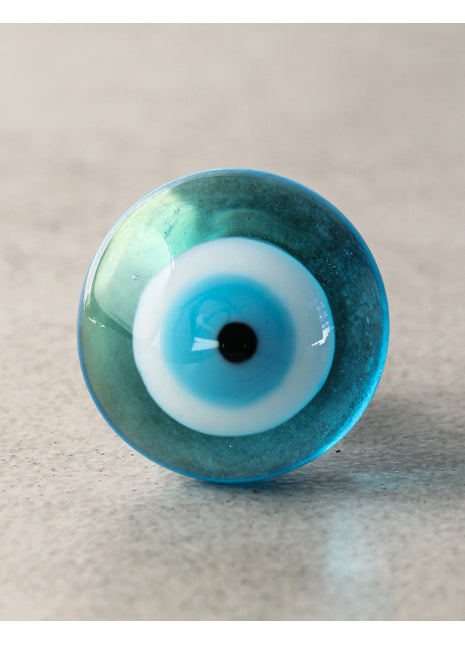 Turquoise Round Glass Drawer Cabinet Knob With Evil Eye Design