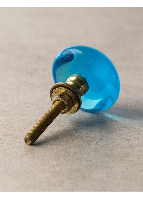 Turquoise Round Glass Drawer Cabinet Knob With Evil Eye Design