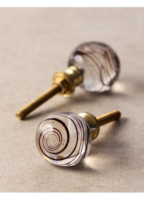 Stylish Clear Round Glass Door Knob With Black Swirl