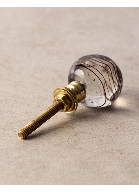 Stylish Clear Round Glass Door Knob With Black Swirl