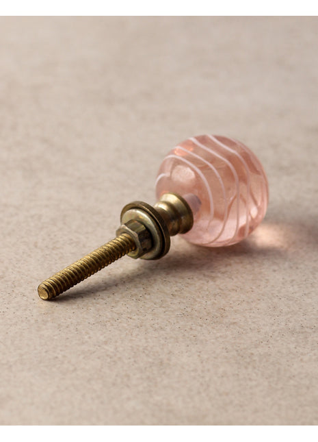 Salmon Pink Clear Round Glass Drawer Cabinet Knob With White Swirl