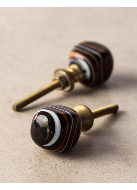 Black Glass Kitchen Cabinet Knob With White And Brown Spiral