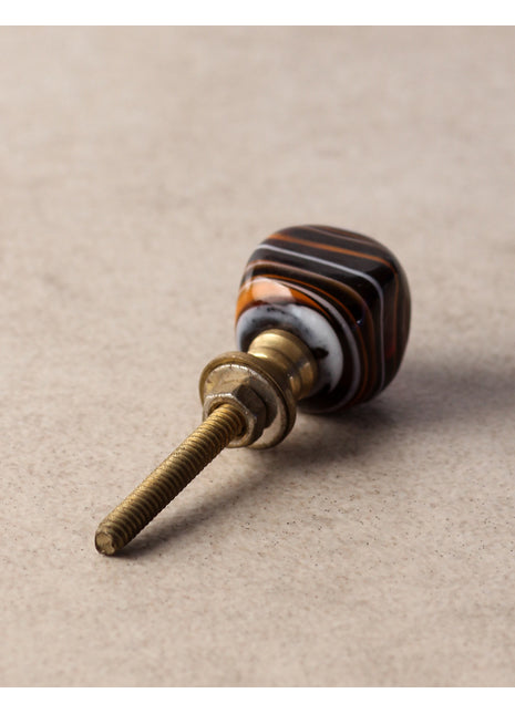 Black Glass Kitchen Cabinet Knob With White And Brown Spiral