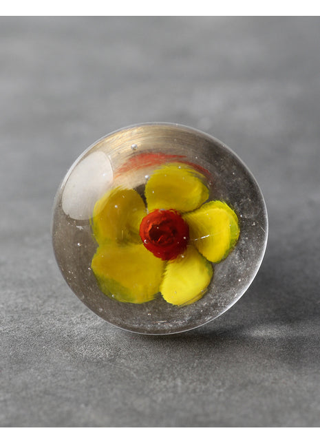 Clear Glass Kitchen Cabinet Knob With Red And Yellow Flower