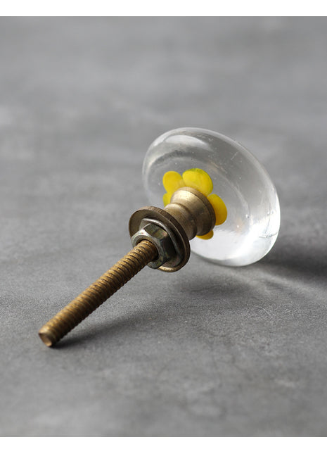Clear Glass Kitchen Cabinet Knob With Red And Yellow Flower