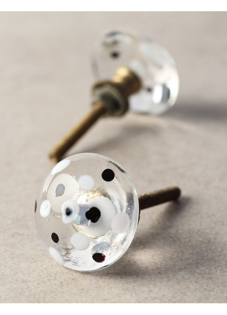 Clear Transparent Round Shaped Dresser Cabinet Knob With Black Polka Dots