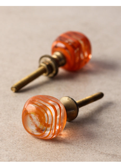 Antique Clear Round Glass Drawer Cabinet Knob With Orange Spiral