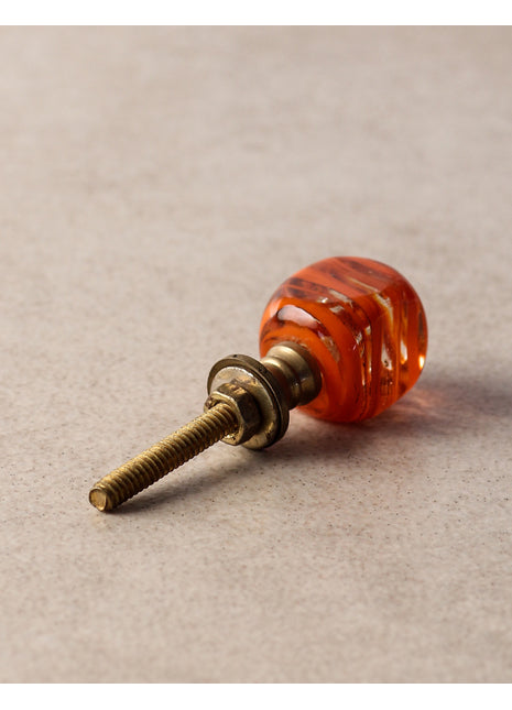 Antique Clear Round Glass Drawer Cabinet Knob With Orange Spiral