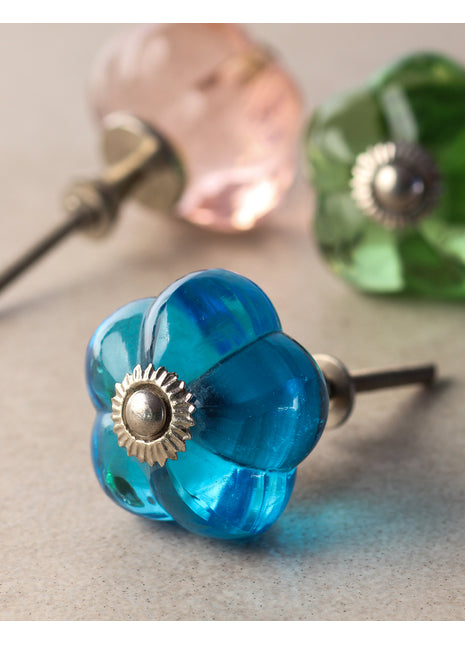 Blue Translucent Glass Melon Shaped Kitchen Cabinet Knob