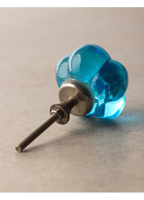 Blue Translucent Glass Melon Shaped Kitchen Cabinet Knob