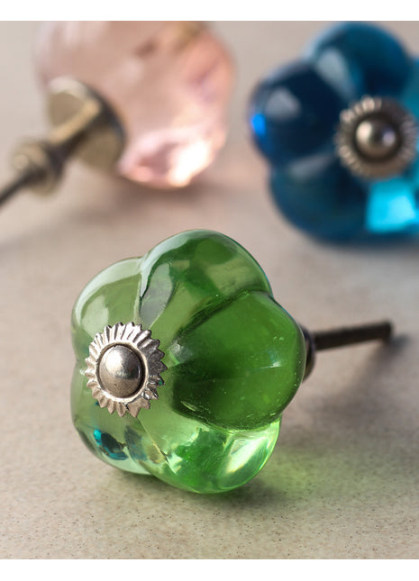 Emerald Green Glass Melon Shaped Dresser Cabinet Knob