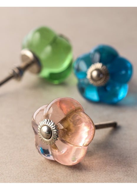 Salmon Pink Translucent Glass Melon Shaped Door Knob