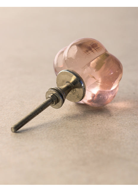 Salmon Pink Translucent Glass Melon Shaped Door Knob
