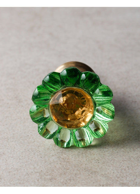 Aqua Green Daisy Flower Glass Dresser Cabinet Knob
