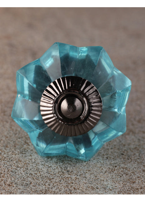 Stylish Floral Turquoise Glass Drawer Cabinet Knob