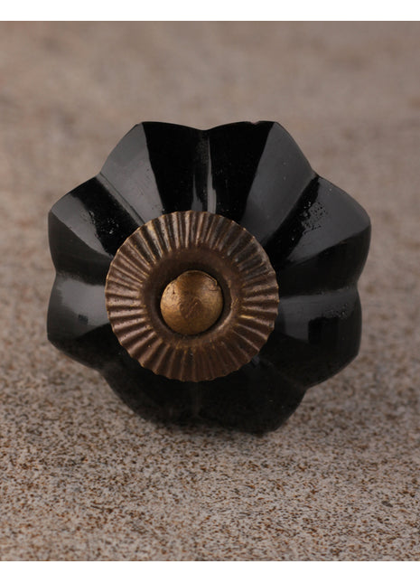 Unique Floral Black Royal Glass Dresser Cabinet Knob