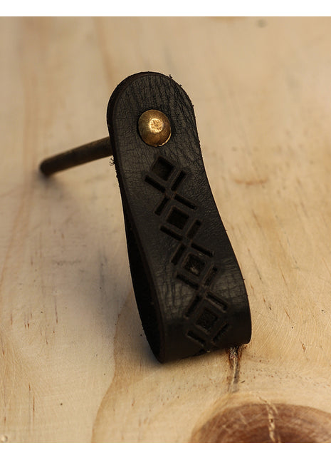 Leather Kitchen Pull, Leather Drawer Dresser Knob - Black
