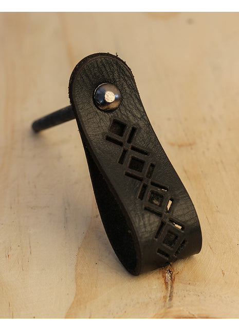 Leather Kitchen Pull, Leather Drawer Dresser Knob - Black