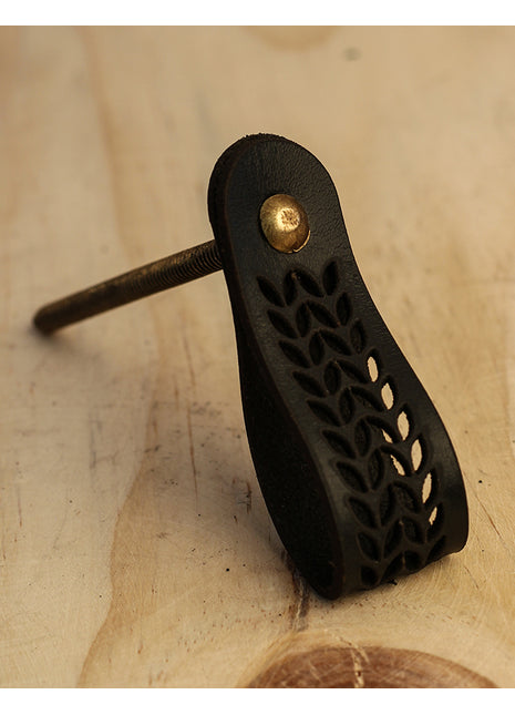 Black Leaf Design Drawer Leather knob