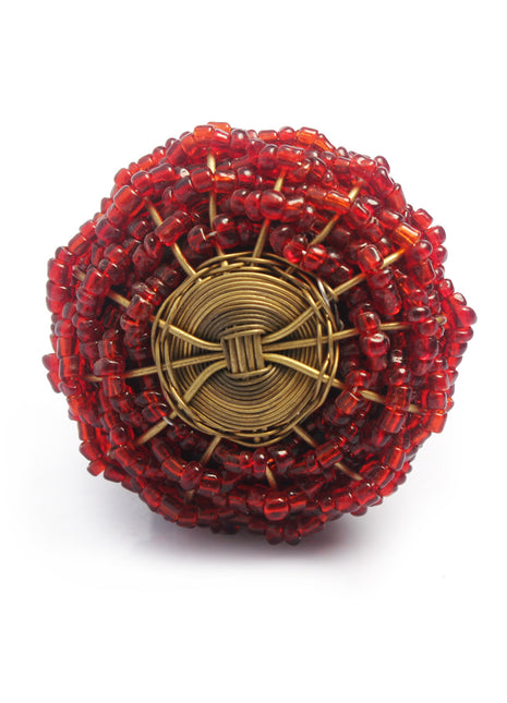 Red Glass Beads and Golden Metal Wire Weaved Cabinet Knob (Medium) (Set of Ten)