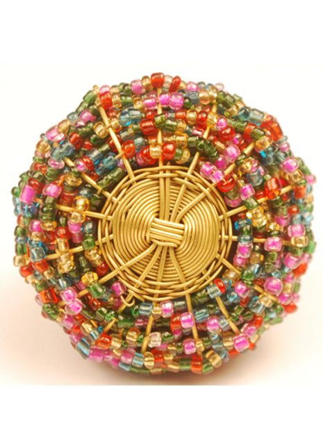 Multi-Colored Glass Beads and Golden Metal Wire Weaved Cabinet Knob (Large) (Set of Ten)