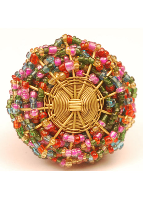 Multi-Colored Glass Beads and Golden Metal Wire Weaved Cabinet Knob (Medium) (Set of Ten)