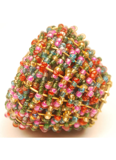 Multi-Colored Glass Beads and Golden Metal Wire Weaved Cabinet Knob (Large) (Set of Ten)