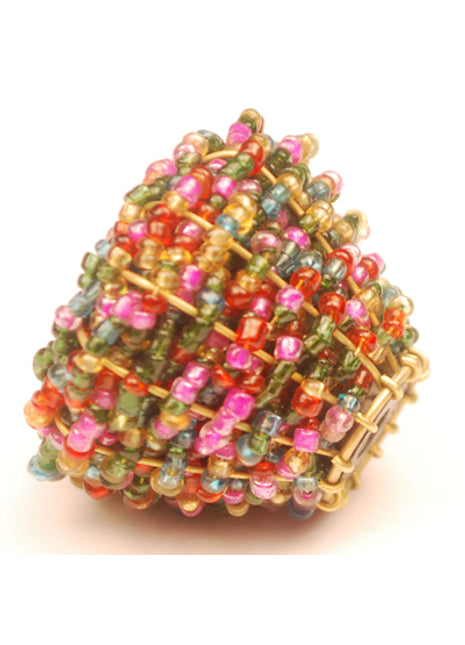 Multi-Colored Glass Beads and Golden Metal Wire Weaved Cabinet Knob (Medium) (Set of Ten)