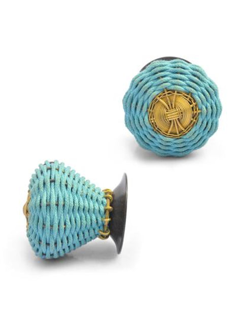 Turquoise Fabric and Metal Wire Weaved Knob (LARGE) (Set of Ten)