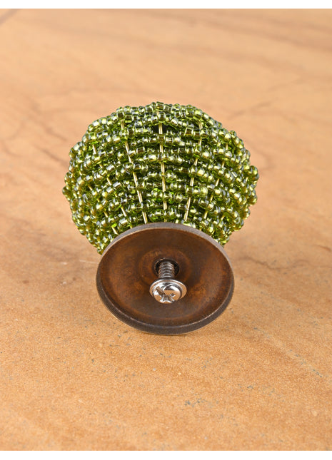 Green Glass Beads and Metal Wire Weaved Cabinet Knob