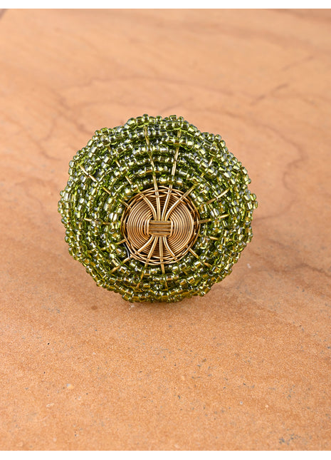 Green Glass Beads and Metal Wire Weaved Cabinet Knob