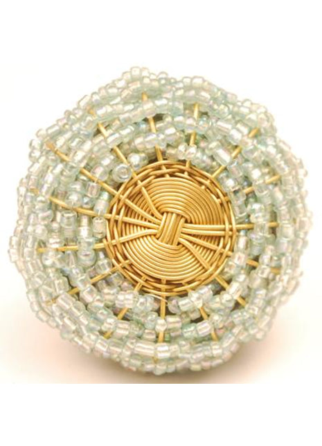 Light Turquoise Glass Beads and Golden Metal Wire Weaved Cabinet Knob (LARGE) (Set of Ten)