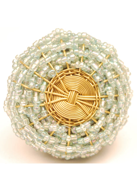 White Glass Beads and Golden Metal Wire Weaved Cabinet Knob (MEDIUM) (Set of Ten)