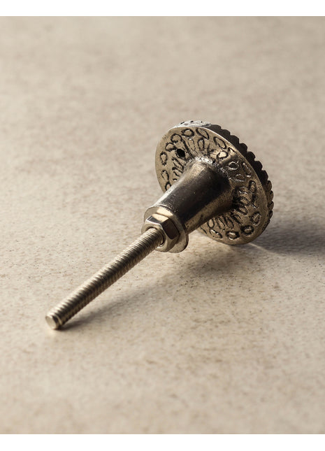 Brown, Turquoise and Dark Red Glass Knob on a Metal Base