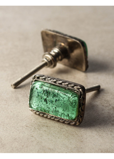 Antique Green Glass Drawer Metal Knob