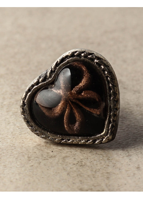 Brown Flower on a Black Heart Shaped Glass Knob on a Metal Base