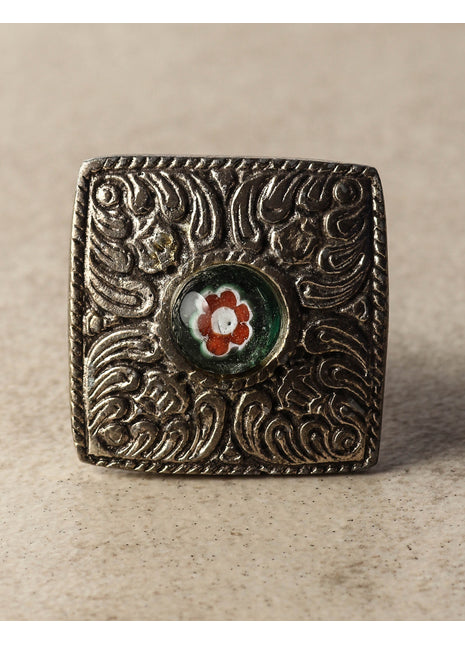 Square Metal knob with Glass Center