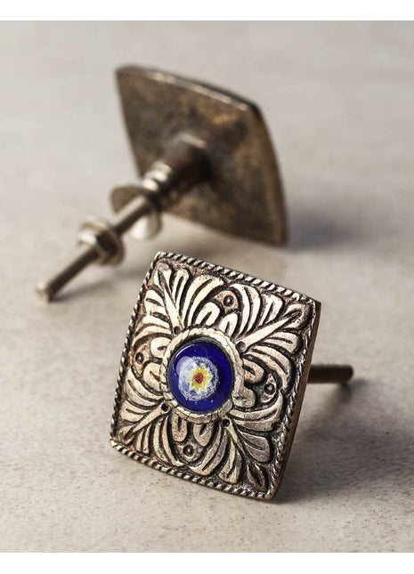 Square Metal knob with Glass Center 01